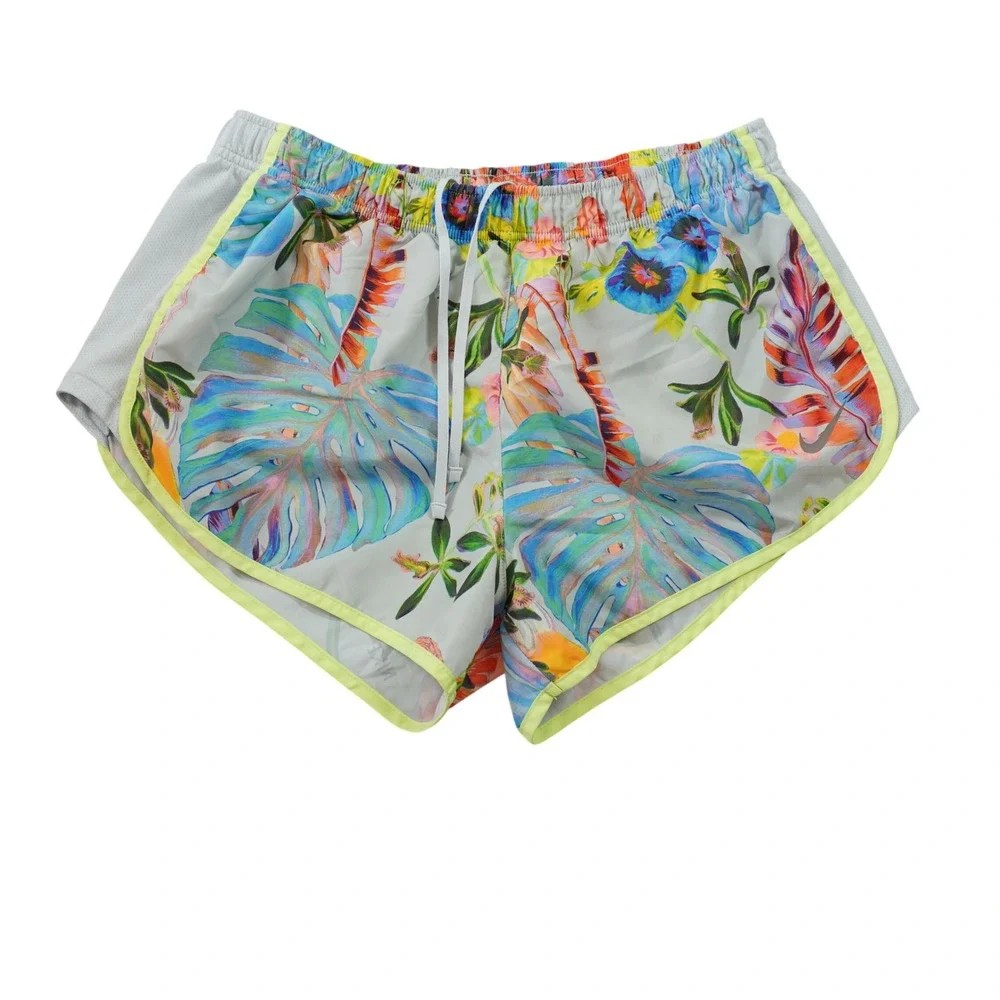 Nike Dri-FIT Size XL Tropical Floral Parrot Print Running Shorts Multi-Color